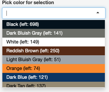 Colored drop-down to select colors